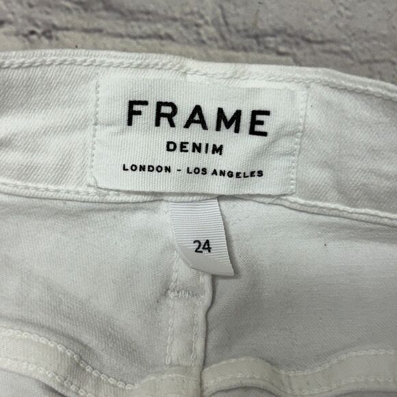 Frame Women Le High Straight Jeans Size 24 White Denim C032 -30 - Picture 9 of 16